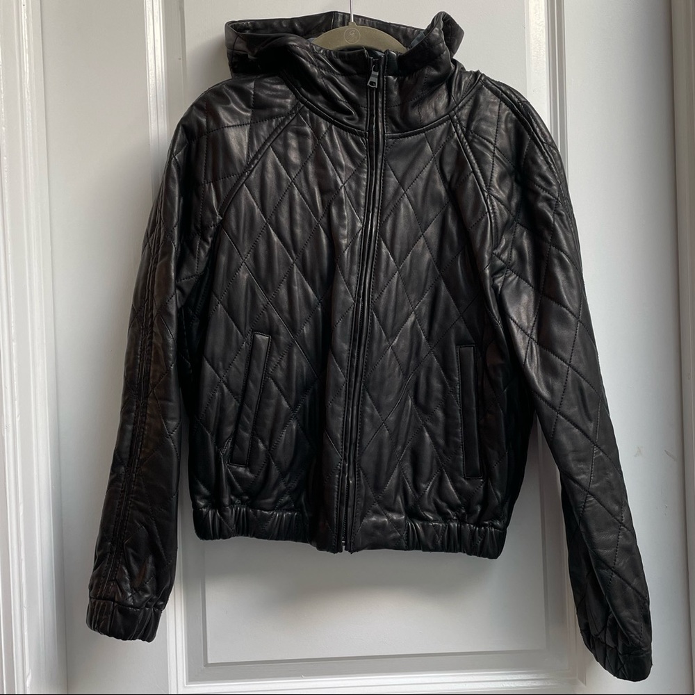 GAP leather hooded bomber jacket size S